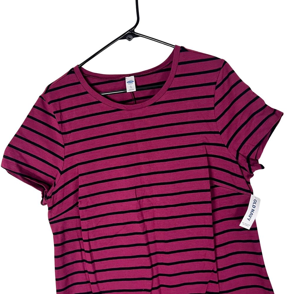 Old Navy Striped Tee Dress Burgundy Red Black Short Sleeve Casual Everyday - Picture 4 of 7